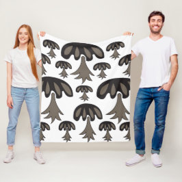 Mushroom Black Grått Mönster Fleecefilt