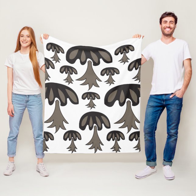 Mushroom Black Grått Mönster Fleecefilt (På plats)