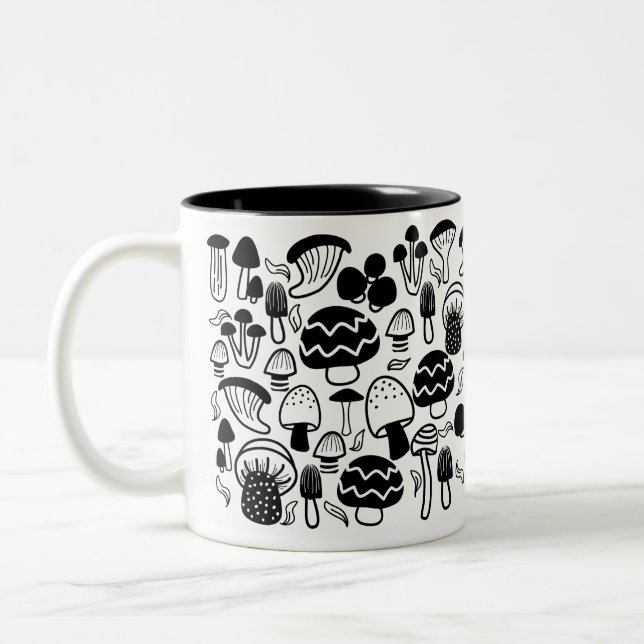 Mushroom Black White Mugg (Vänster)