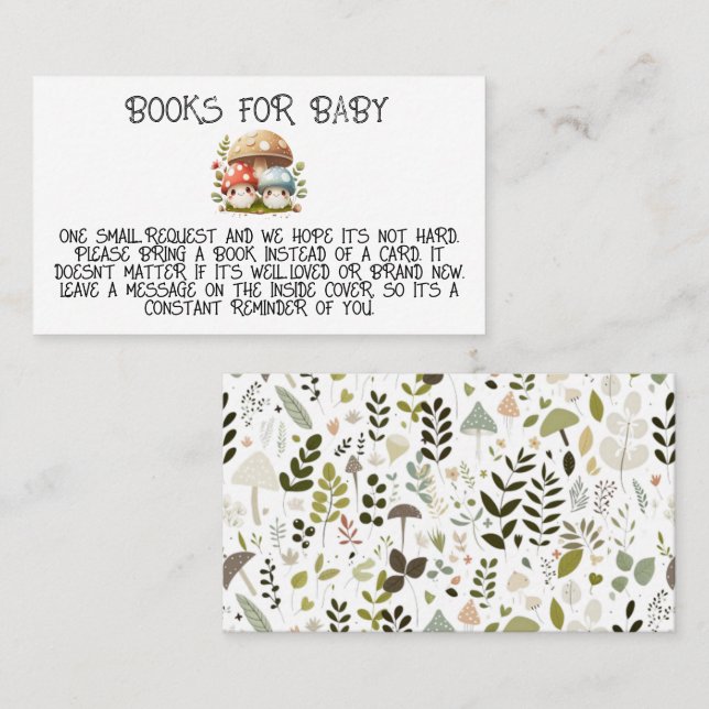 Mushroom BRING A BOK BABY SHOWER Placeringskort (Fram/baksida)