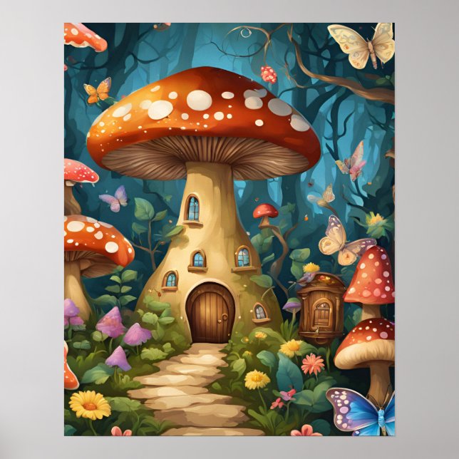 Mushroom Butterfly Enchanted Forest Poster (Framsidan)