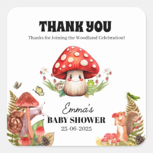 Mushroom Butterfly Moth Baby Shower Tack Fyrkantigt Klistermärke