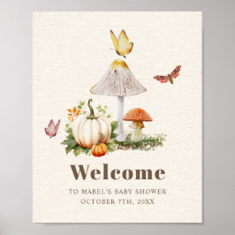 Mushroom Butterfly Woodland Pumpkin Baby Shower Poster