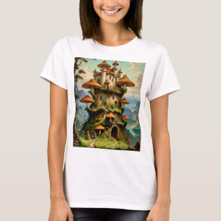 Mushroom Castle Fantasy Art Whimsical T-Shirt Desi