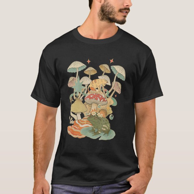 Mushroom Cat Måne Frog Goblincore Aesthetic T Shirt (Framsida)
