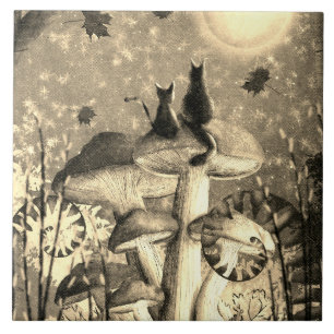 Mushroom Cats Kakelplatta