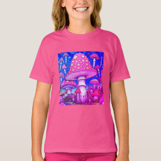 Mushroom City-Colorful Red + Yellow Mushrooms on   T Shirt