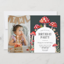 Mushroom Cottage Woodland Birthday Photo Inbjudningar