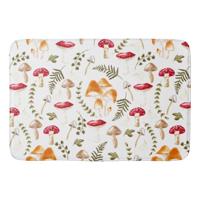 Mushroom | Cottagecore Aesthetic | Vattenfärg Badrumsmatta (Framsidan)