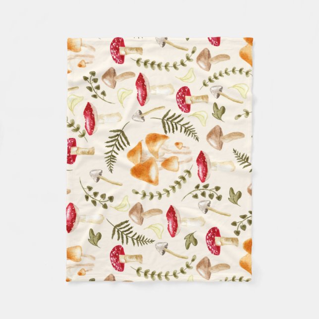 Mushroom | Cottagecore Aesthetic | Vattenfärg Fleecefilt (Framsidan)