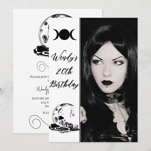 Mushroom Crystal Måne Garden Födelsedagsfest Photo Inbjudningar (Fram/baksida)