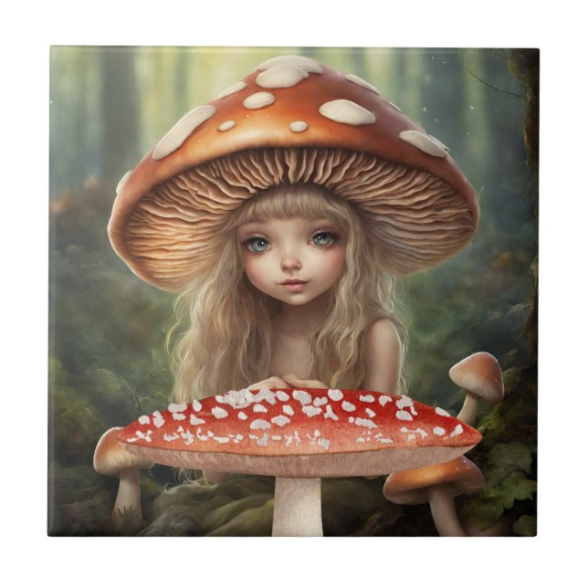 Mushroom Fairy Fantasy World Forest Illustration Kakelplatta (Framsidan)