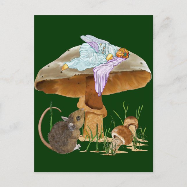 Mushroom Fairy & Mouse Vykort (Framsida)