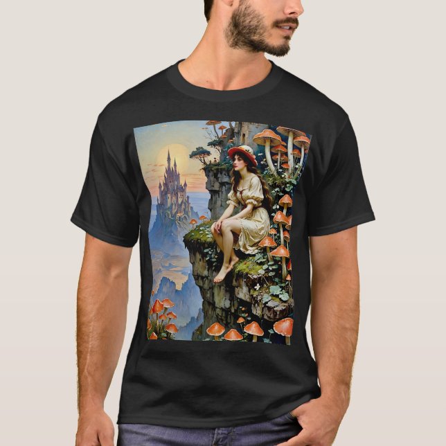 Mushroom Fairy Tale Cliffside Castle Tee (Framsida)