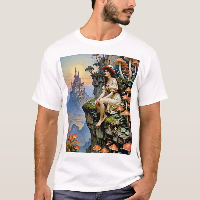 Mushroom Fantasy Dreamscape Enchanted Castle Art T T Shirt (Framsida)