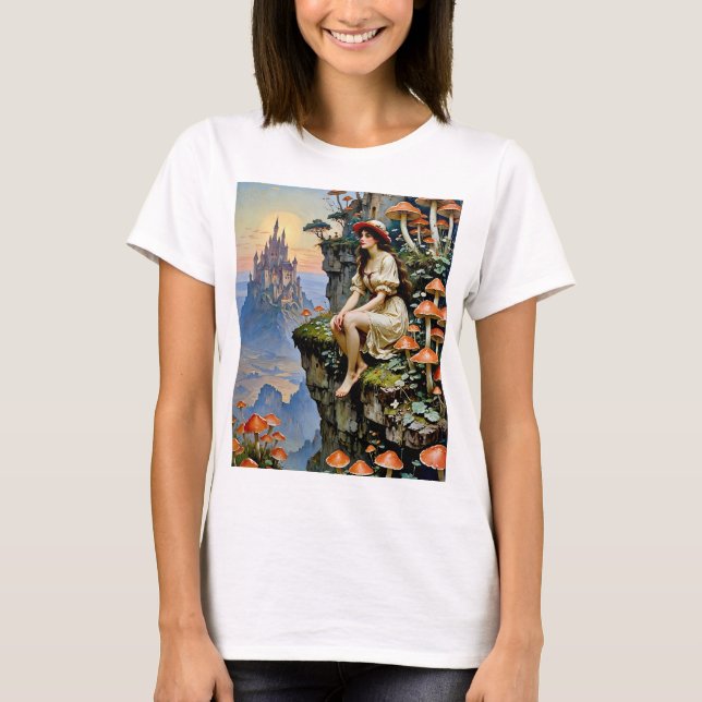 Mushroom Fantasy Dreamscape Enchanted Castle Shirt T (Framsida)