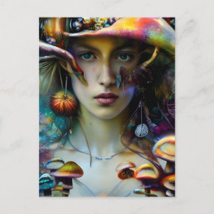 Mushroom Fantasy Woman vycard Vykort