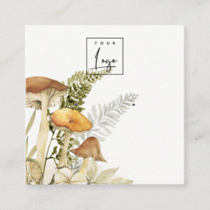 Mushroom Fern Foliage Logotyp Stud Earring Visning Fyrkantigt Visitkort