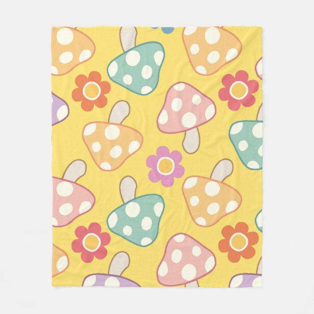 Mushroom & Floral Pattern Fleecefilt (Framsidan)