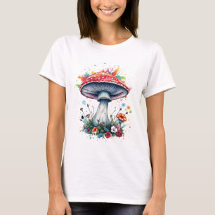 Mushroom Flowers Woodland Colorful Stänk T Shirt