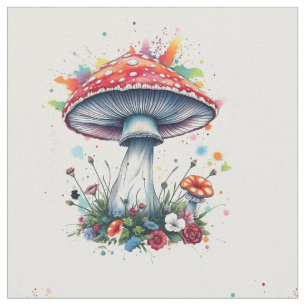 Mushroom Flowers Woodland Colorful Stänk Tyg