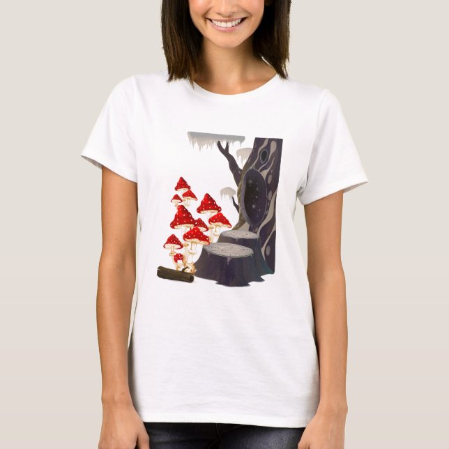 Mushroom Fly Agaric och Träd T Shirt (Framsida)