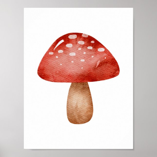 Mushroom Forest Autumn Red And White Poster (Framsidan)