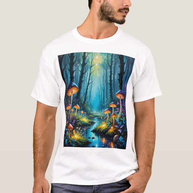 Mushroom Forest Enchanted Glowing Fantasy Art Tee (Framsida)