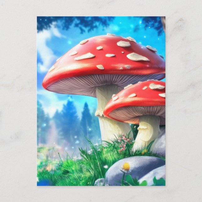 Mushroom Forest Fantasy Art Vykort (Framsida)