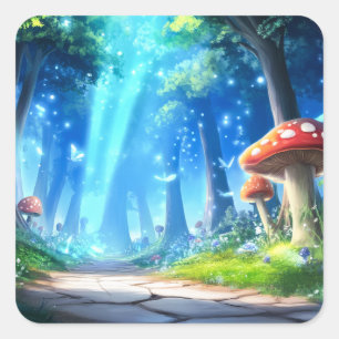 Mushroom Forest Fyrkantigt Klistermärke