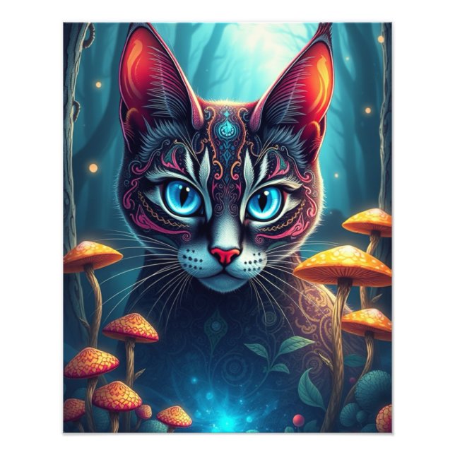Mushroom Forest Magic Fantasy Cat Fototryck (Framsidan)