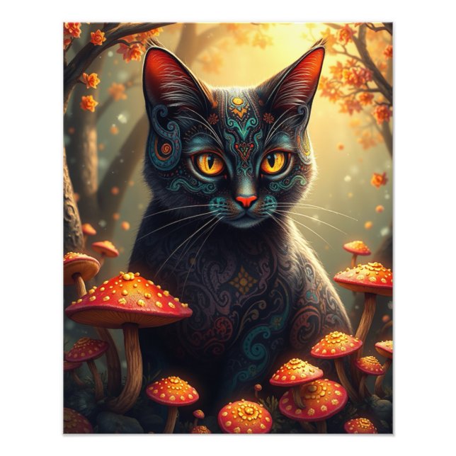 Mushroom Forest Magic Fantasy Cat Fototryck (Framsidan)