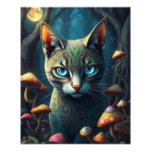 Mushroom Forest Magic Fantasy Cat