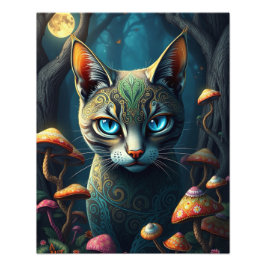 Mushroom Forest Magic Fantasy Cat Fototryck