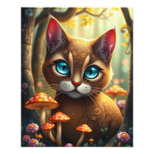 Mushroom Forest Magic Fantasy Cat