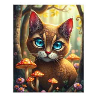 Mushroom Forest Magic Fantasy Cat Fototryck