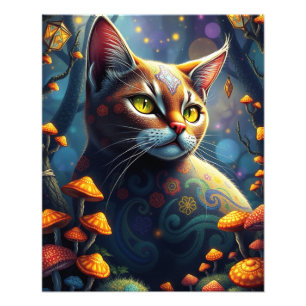 Mushroom Forest Magic Fantasy Cat Fototryck