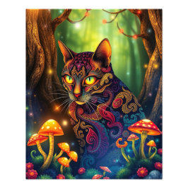 Mushroom Forest Magic Fantasy Cat Fototryck