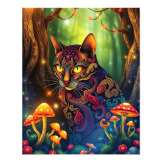 Mushroom Forest Magic Fantasy Cat Fototryck