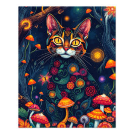 Mushroom Forest Magic Fantasy Cat Fototryck