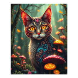 Mushroom Forest Magic Fantasy Cat Fototryck