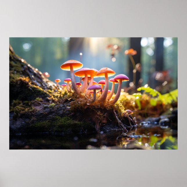 Mushroom Forest Nature Serene Tranquil Poster (Framsidan)