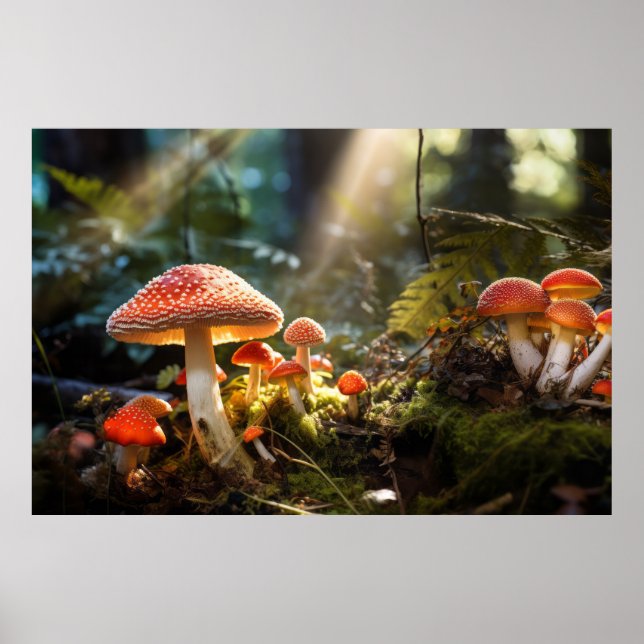 Mushroom Forest Nature Serene Tranquil Poster (Framsidan)