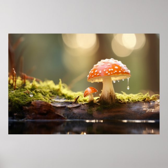 Mushroom Forest Nature Serene Tranquil Poster (Framsidan)