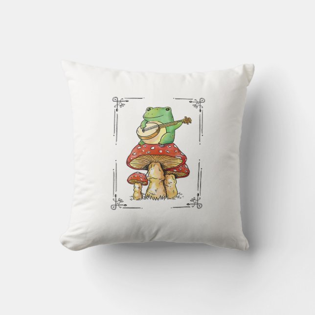Mushroom Frog Goblincore Mycology Artistic Design Kudde (Framsida)