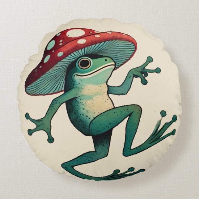 Mushroom Frog Rund Kudde (Framsidan)