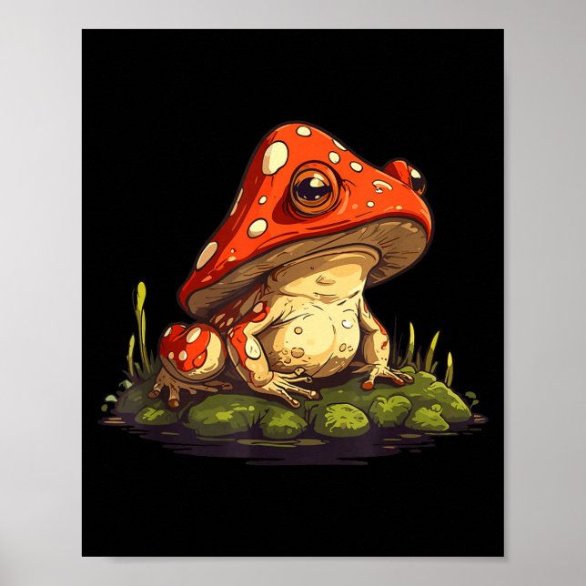 Mushroom Frog Toadstool Nature Aesthetic Cottageco Poster (Framsidan)