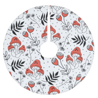 Mushroom Fungi: Nature Line Art Julgransmatta Borstad Polyester