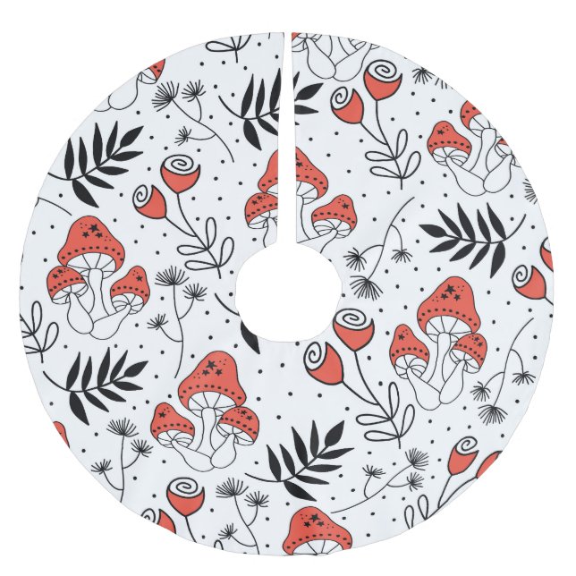 Mushroom Fungi: Nature Line Art Julgransmatta Borstad Polyester (Framsidan)