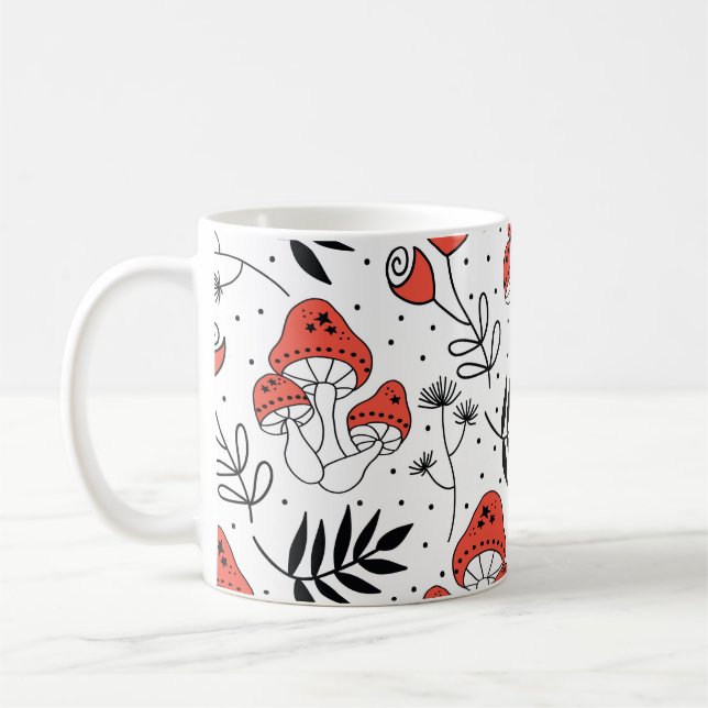 Mushroom Fungi: Nature Line Art Kaffemugg (Vänster)